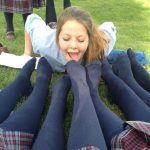 Submissive Schoolgirl Licks Dirty Socks On The Feet Of Her Classmates - Public Group Lezdom