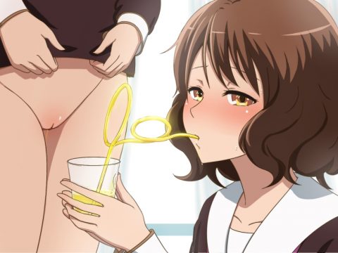 Little Sister Piss is The Favorite Drink of Lesbian Older Sister - A Young Anime Girl Drinks Urine From a Mug Through a Straw