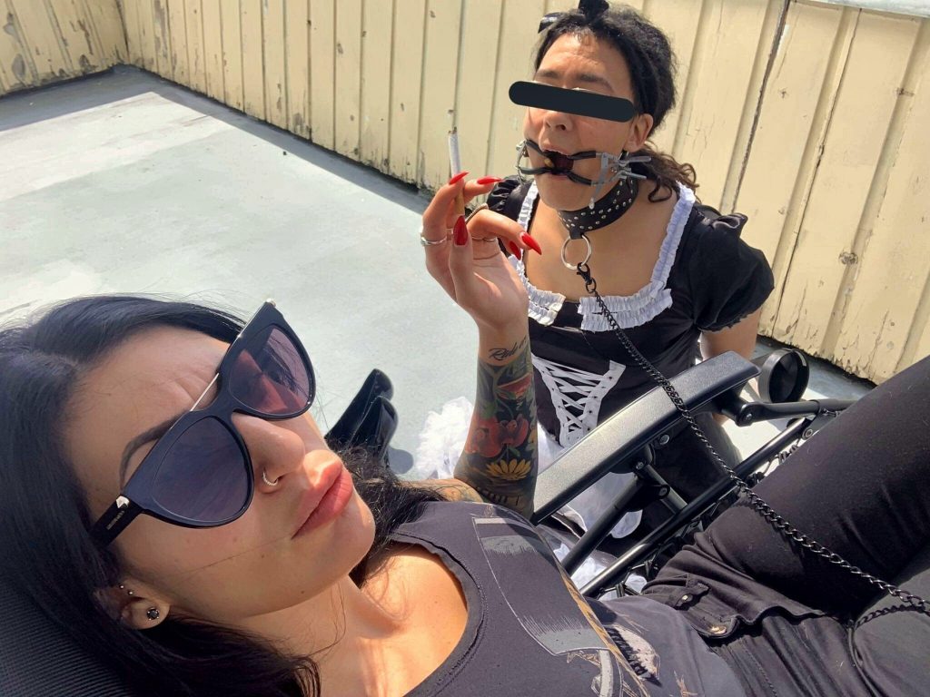 Mistress Damazonia Smoking And Uses Her Sissy Boy's Mouth Like a Human Ashtray