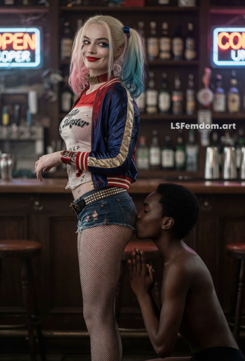 Black Slave Woman Kneels and Kisses Her New Mistress Harley Quinn Right in the Ass - Interracial Lesbian Domination Butt Worship - Suicide Squat