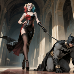 Dominatrix Harley Quinn Enslaved Batman and Put Him on a Collar and Leash Now Walks Him Like a Pet
