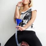 Mean Mistress Janette Sits on Slave's Head and Smokes a Cigarette Then Spits into a Tube Feeding Her Slave Her Saliva - Spitting Femdom and Smoking Fetish