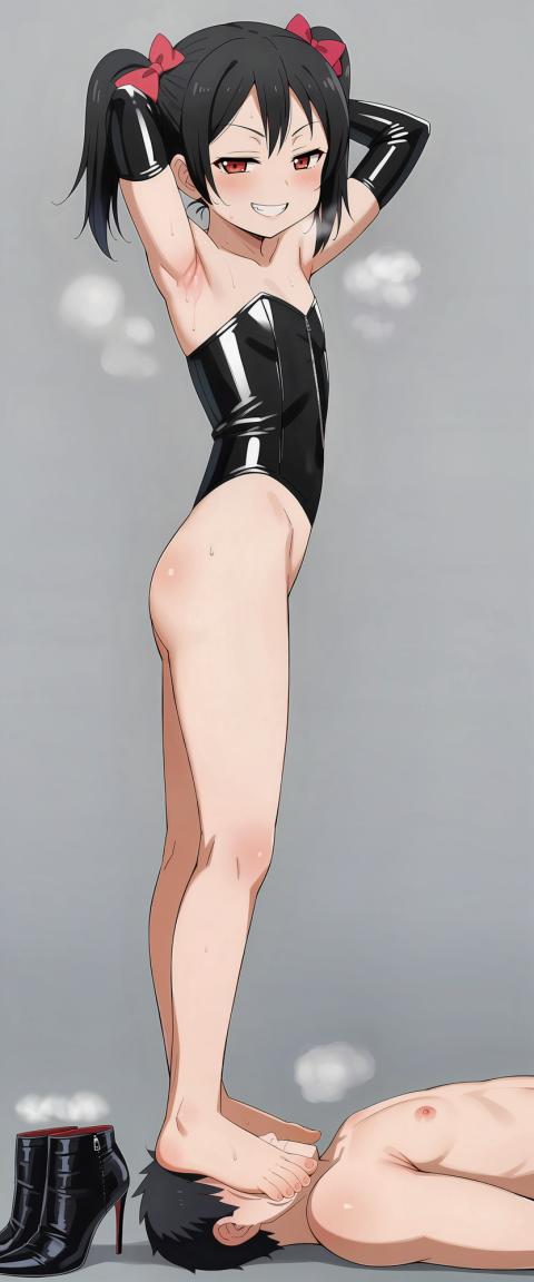 Cruel Loli Dominatrix in a Latex Corset Stood with Full Weight on the Face of an Adult Slave and Trampled Him with Pleasure - Old and Young Femdom Art